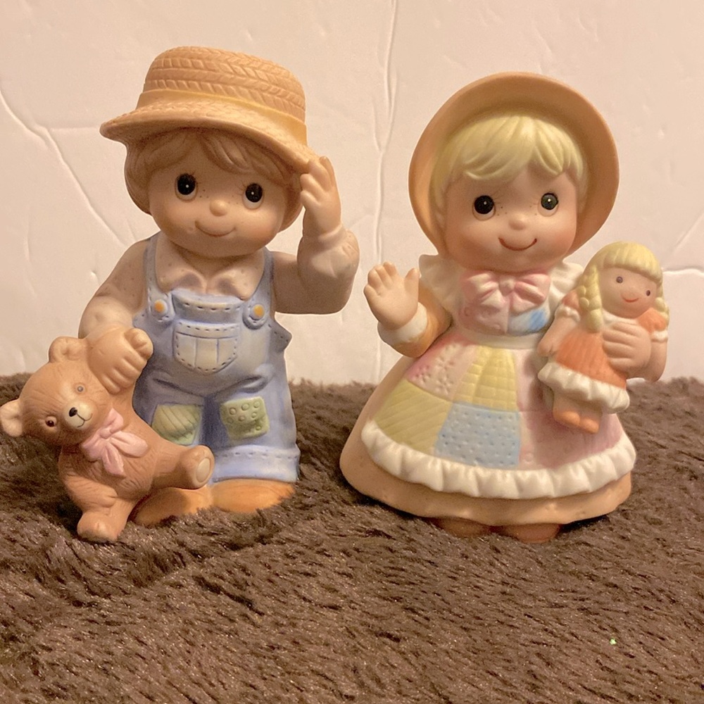 Homco vintage patchwork girl and boy home interior porcelain figurines 2 pcs
